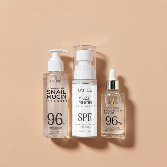 Advanced Snail Mucin Skincare Set - Cleanser with Hyaluronic Acid, 96% Niacinamide Serum, SPF 50+++ Moisturiser - Pack of 3