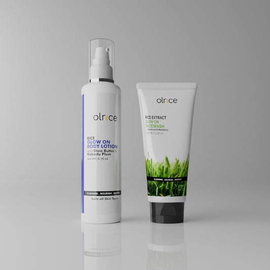 OLRICE Rice Bloom Bundle ( Rice Extract Glow on Facewash  + Rice Glow On Body Lotion ) Combo