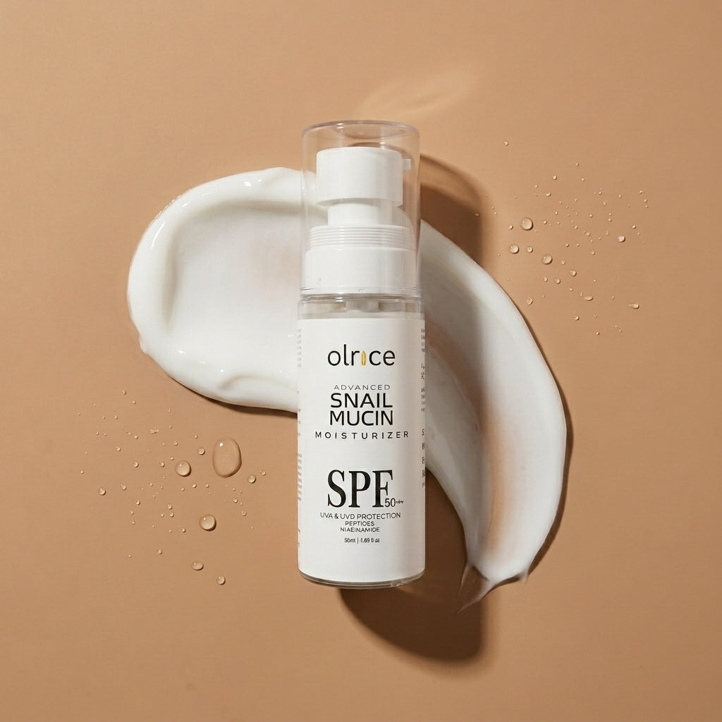 Advanced Snail Mucin Moisturizer with SPF 50 PA+++ | Hydrating Sunscreen with Niacinamide & Hyaluronic Acid for Oily & Acne-Prone Skin | Broad Spectrum UVA/UVB Protection, 50ml - OLRICE SKINCARE